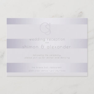 Reception   Violet Silver Shimmer Stripes Monogram Enclosure Card