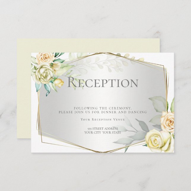 Reception | Watercolor Ivory Yellow Blush Roses Invitation (Front/Back)