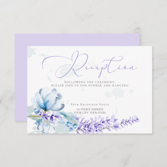 RECEPTION | Watercolor Lavender -Dusty Blue Floral Invitation (Front/Back)