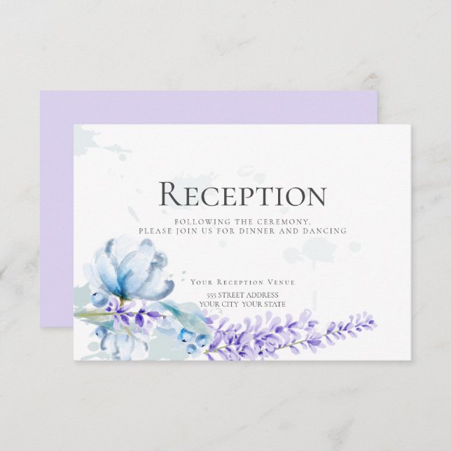 RECEPTION | Watercolor Lavender -Dusty Blue Floral Invitation (Front/Back)