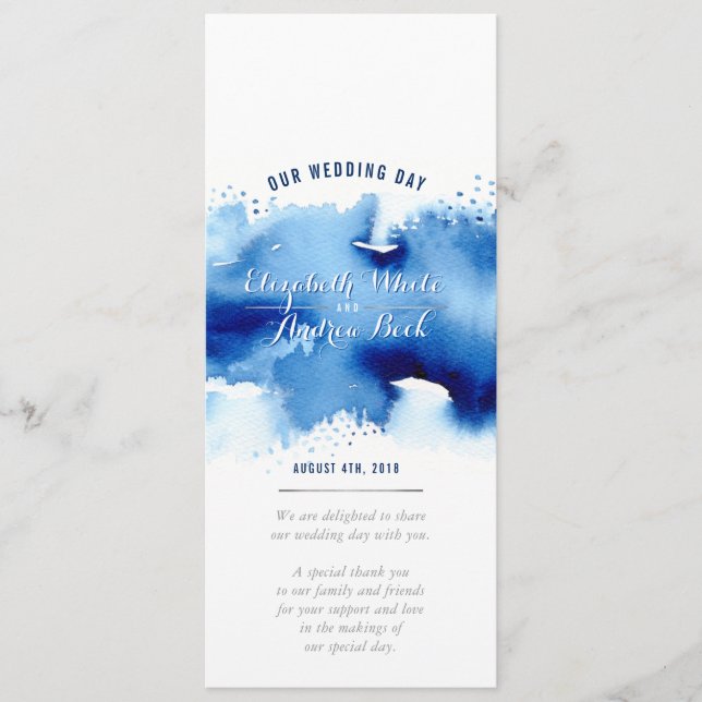 RECEPTION WEDDING MENU watercolor dark navy blue (Front)