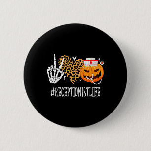 Receptionist Peace Love Pumpkin Fun Halloween Leop 6 Cm Round Badge