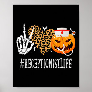 Receptionist Peace Love Pumpkin Fun Halloween Leop Poster