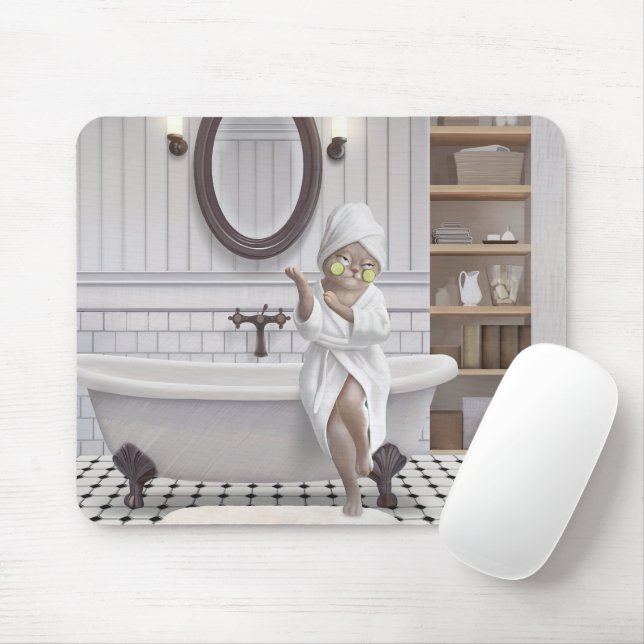 Recharge Mode – Miss Meow in Bathrobe Mouse Pad (With Mouse)