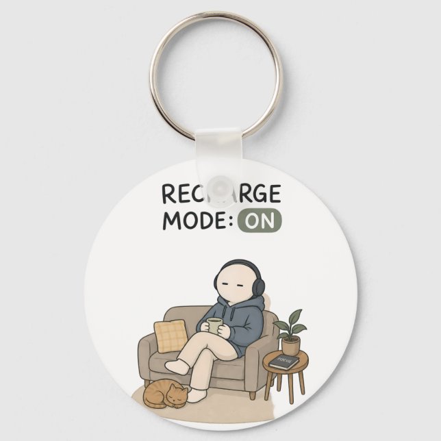 Recharge Mode On Funny Introvert Meme Key Ring (Front)