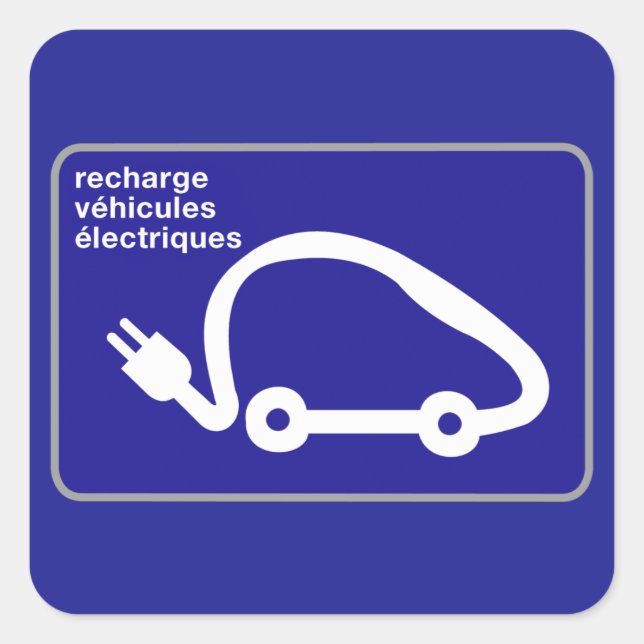 Recharge Stn Electric Cars, Traffic Sign, France Square Sticker (Front)