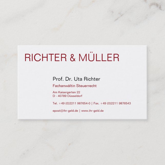 Rechtsanwälte Visitenkarte Business Card (Front)