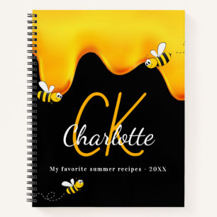 Recipe bees black honey drips monogram notebook