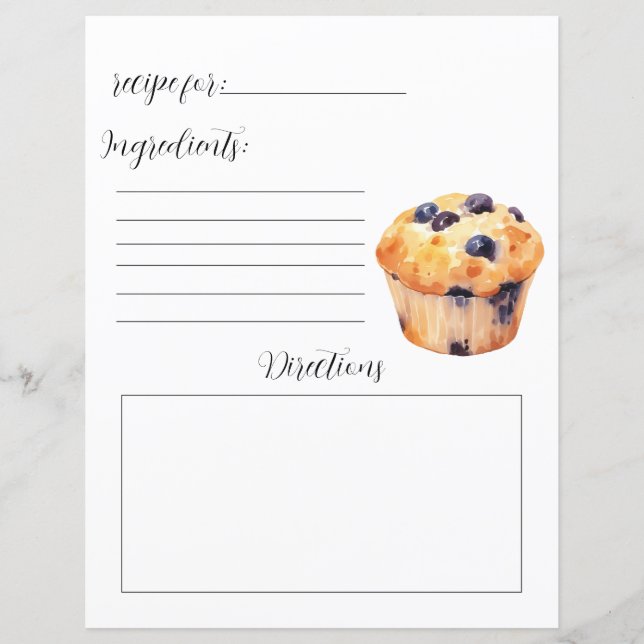 Recipe Book Page for Blueberry Muffins  (Front)