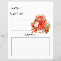 Recipe Book Page for Jam Jelly