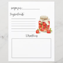 Recipe Book Page for Strawberry Jam