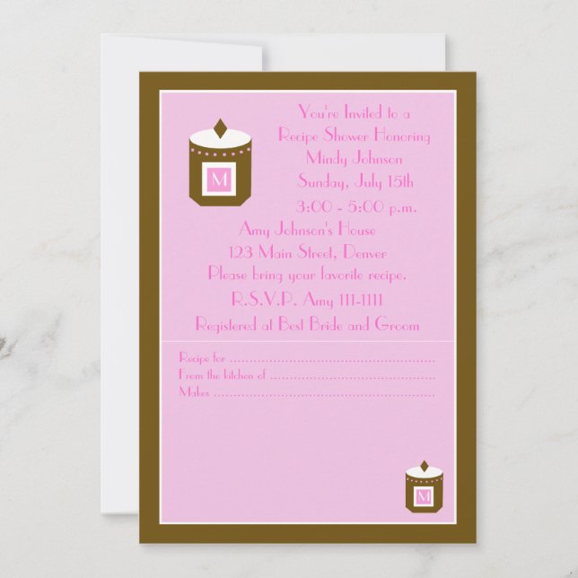 Recipe Bridal Shower Invitation - Pink (Front)