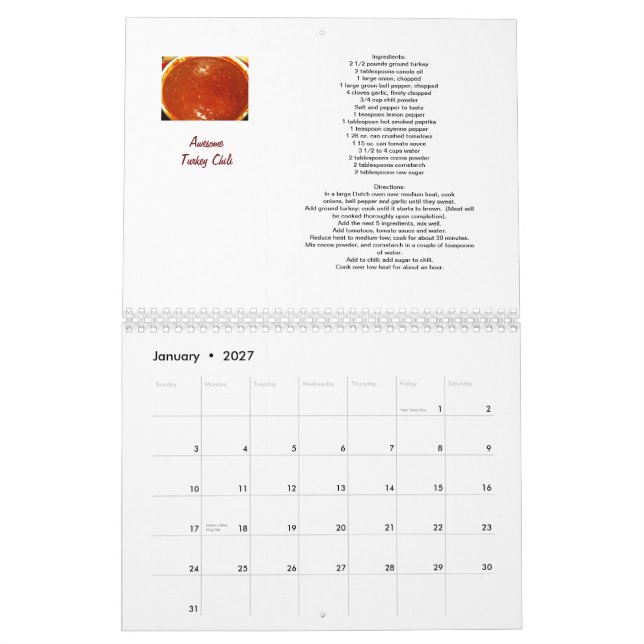Recipe calendar (Jan 2027)