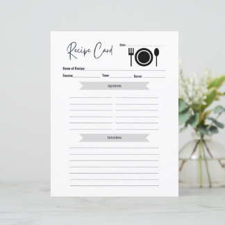 Recipe Card | Blank Write In Card Minimal Elegant
