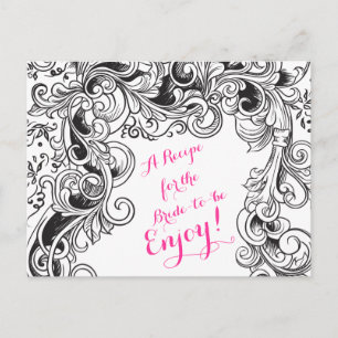 Recipe Card Bridal Shower Black White Floral