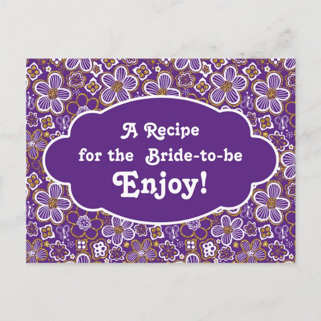 Recipe Card Bridal Shower | Purple Gold Floral (Front)