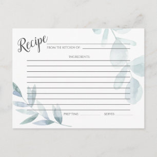 RECIPE CARD Dusty Blue Watercolor Eucalyptus