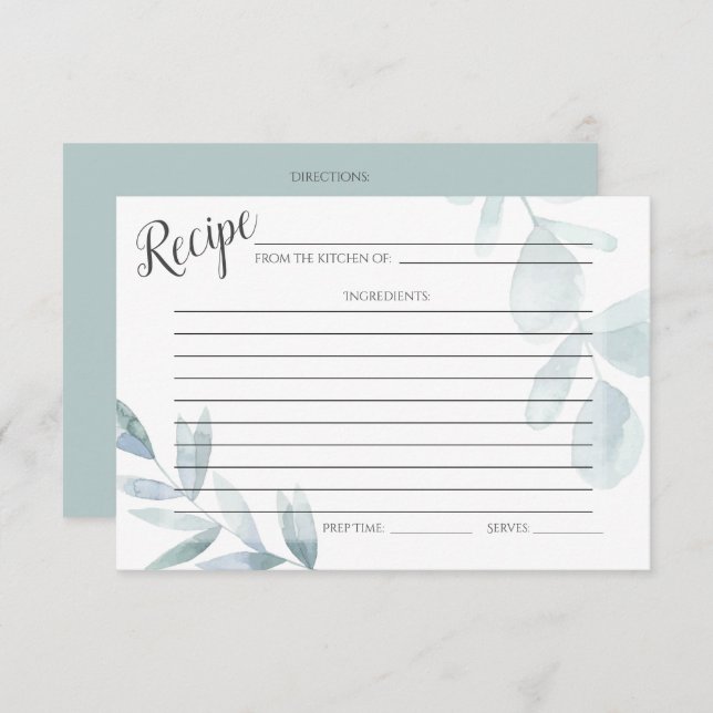 RECIPE CARD | Dusty Blue Watercolor Eucalyptus (Front/Back)