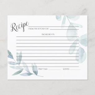 RECIPE CARD Dusty Blue Watercolor Eucalyptus