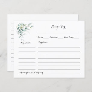 Recipe Card Eucalyptus Greenery Bridal Shower