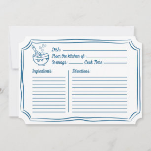 Recipe Card for Bridal Shower Whimsical Navy Blue