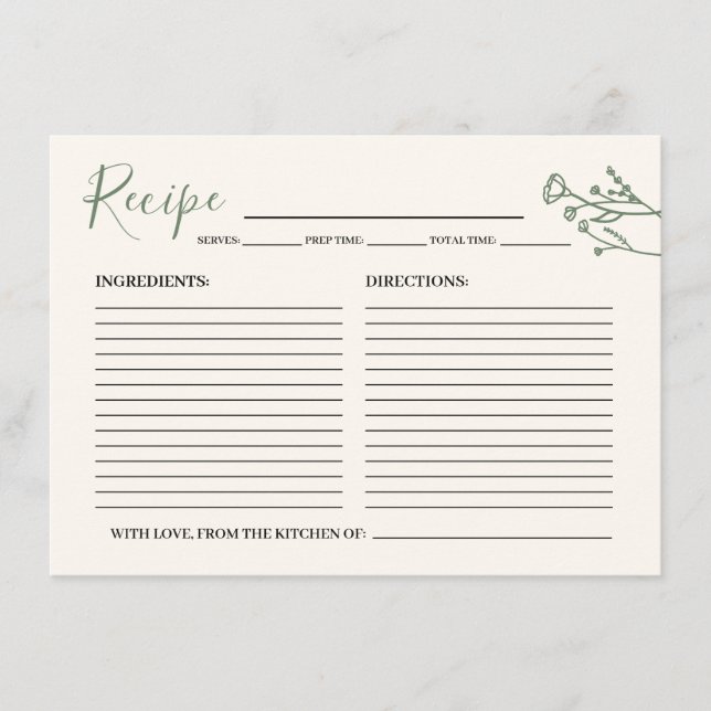 Recipe Card for the Bride Rustic Wildflower (Front)