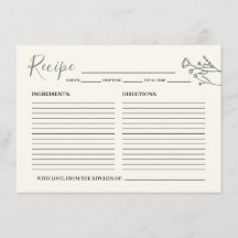 Recipe Card for the Bride Rustic Wildflower