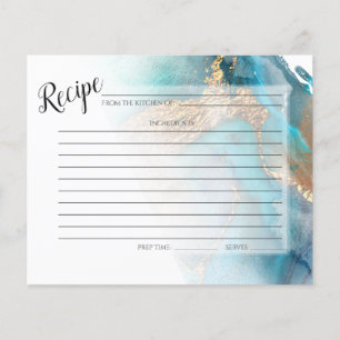 RECIPE CARD Gold and Teal Marbled Ink
