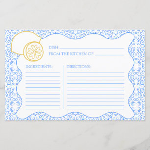 Recipe Card Italian Citrus Lemon Bridal Shower