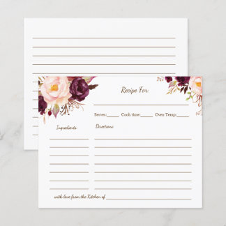 Recipe Card Marsala Flowers Bridal Shower