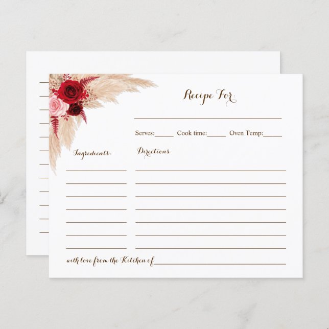 Recipe Card Pampas Grass Bridal Shower Recipe Card (Front/Back)