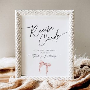 Recipe Card Pink Bow Bridal Shower Tying the Knot Pedestal Sign