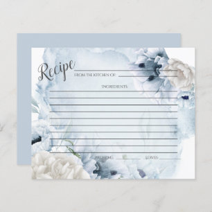 RECIPE CARD Rustic Watercolor Blue Flowers
