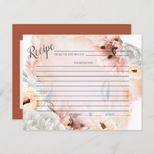 RECIPE CARD Rustic Watercolor Coral Flowers