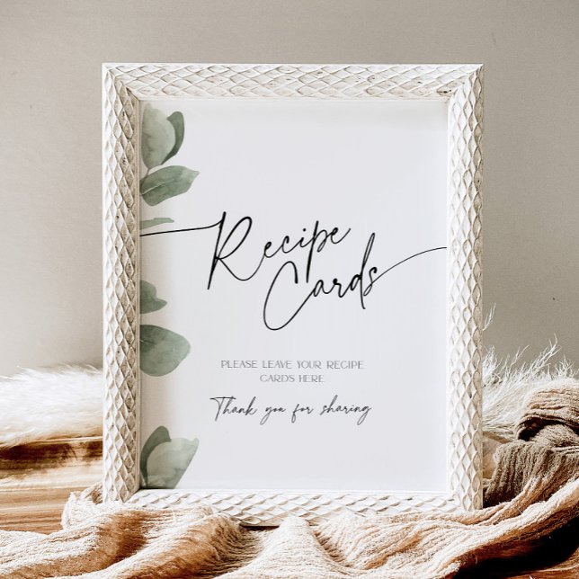 Recipe Card Sage Green Eucalyptus Bridal Shower  Pedestal Sign (Creator Uploaded)