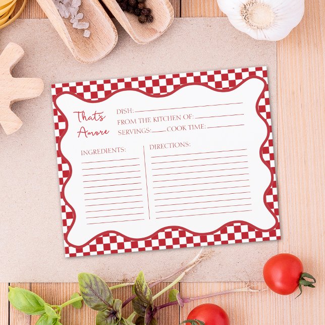 Recipe Card "That's Amore" Red Italy Bridal Shower (Share your favorite recipes with a touch of Italian charm—perfect for any cucina!)