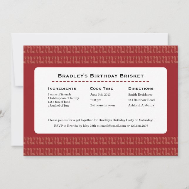 Recipe Card Utensils Red Party Invitation (Front)