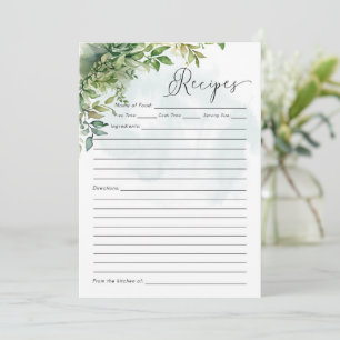 Recipe Card Watercolor Greenery Baby Shower Game