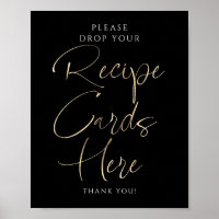 Recipe Cards Black and Gold Bridal Shower Sign