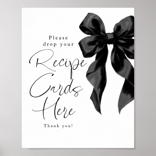 Recipe Cards Black Bow Bridal Shower Sign (Front)