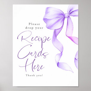 Recipe Cards Purple Bow Bridal Shower Sign