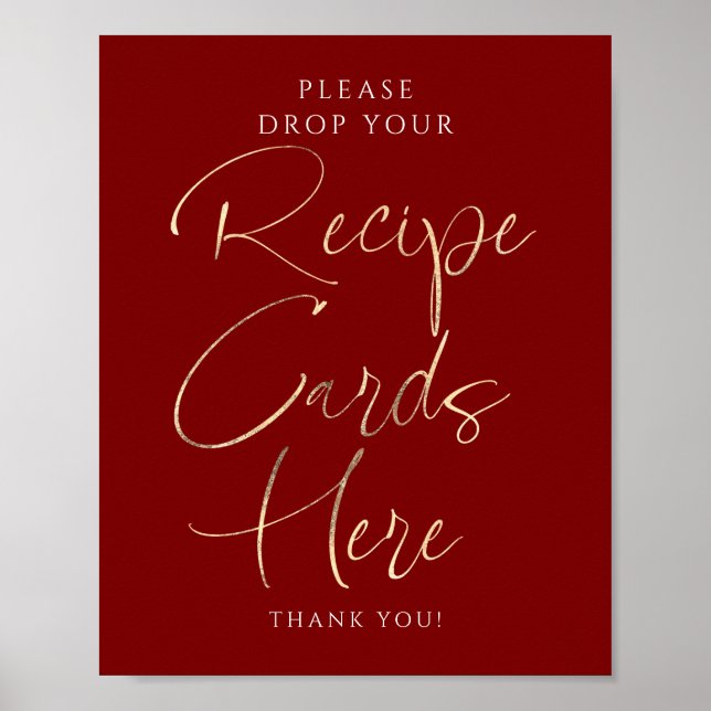 Recipe Cards Red and Gold Bridal Shower Sign (Front)