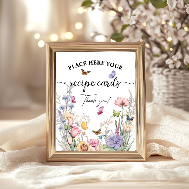 Recipe Cards Wildflower Butterflies Bridal Shower Poster (Creator Uploaded)
