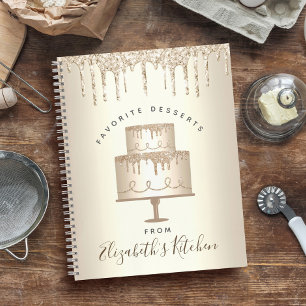 Recipe Cookbook Cake Gold Glitter Drip Bakery Chef Notebook