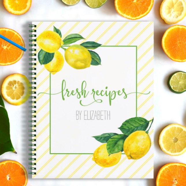 Recipe cookbook country lemon watercolor stripes notebook (Creator Uploaded)