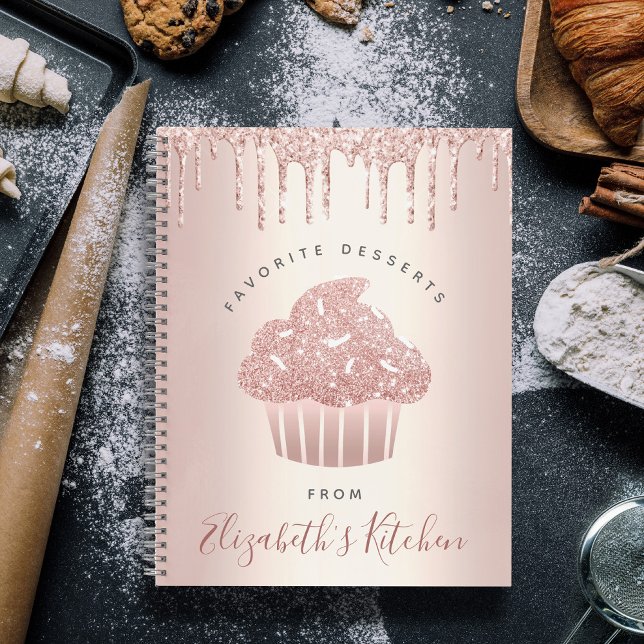 Recipe Cookbook Cupcake Bakery Rose Gold Glitter Notebook (Creator Uploaded)