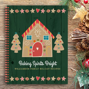 Recipe Cookbook Cute Gingerbread Rustic Green Wood Notebook