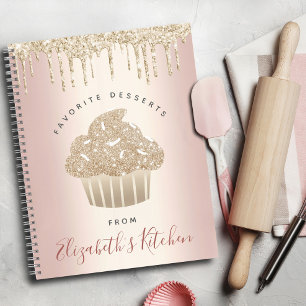 Recipe Cookbook Gold Glitter Cupcake Bakery Pink Notebook