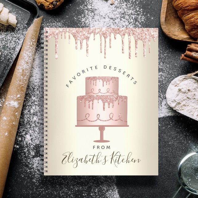 Recipe Cookbook Pink Cake Bakery Glitter Drip Gold Notebook (Creator Uploaded)