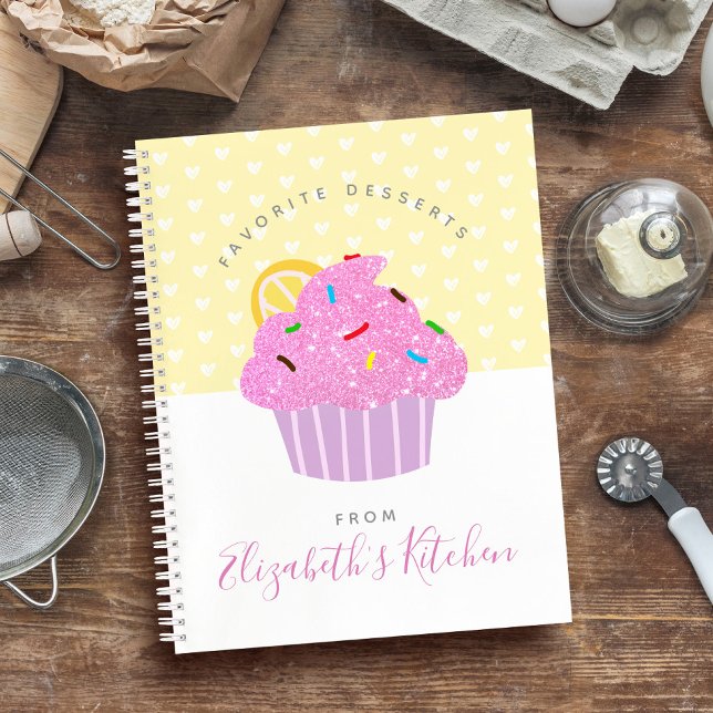 Recipe cookbook yellow cupcake hearts modern sweet notebook (Creator Uploaded)